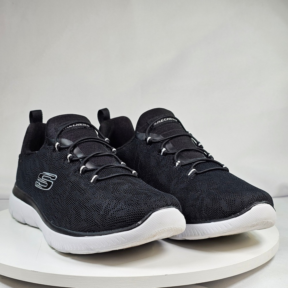 Skechers Summits Quick Getaway Black White Mesh Slip On Sneakers 149936 Womens 6